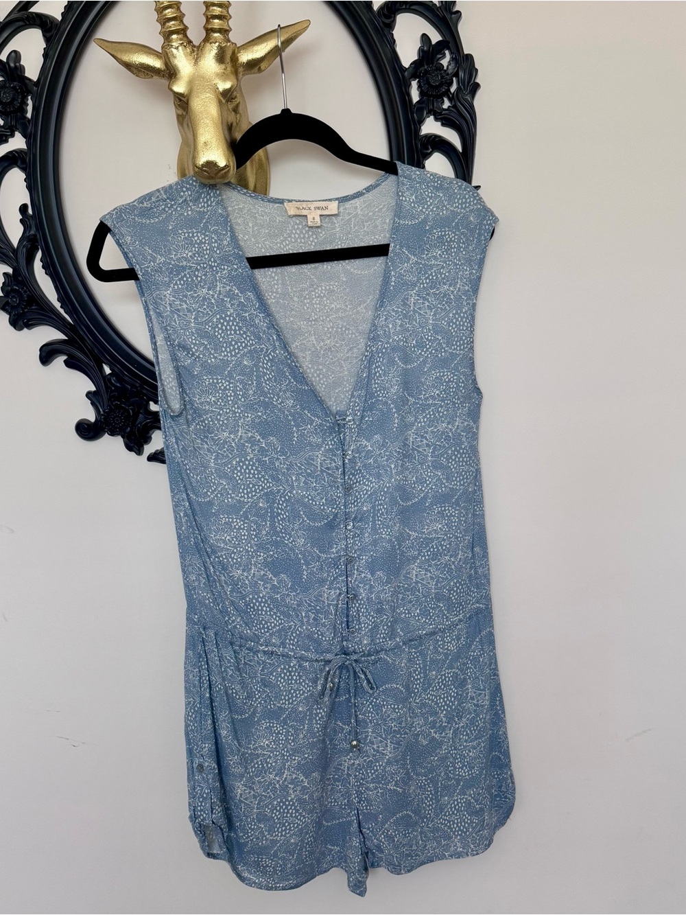 Black Swan Light Blue Printed Romper with White Pattern